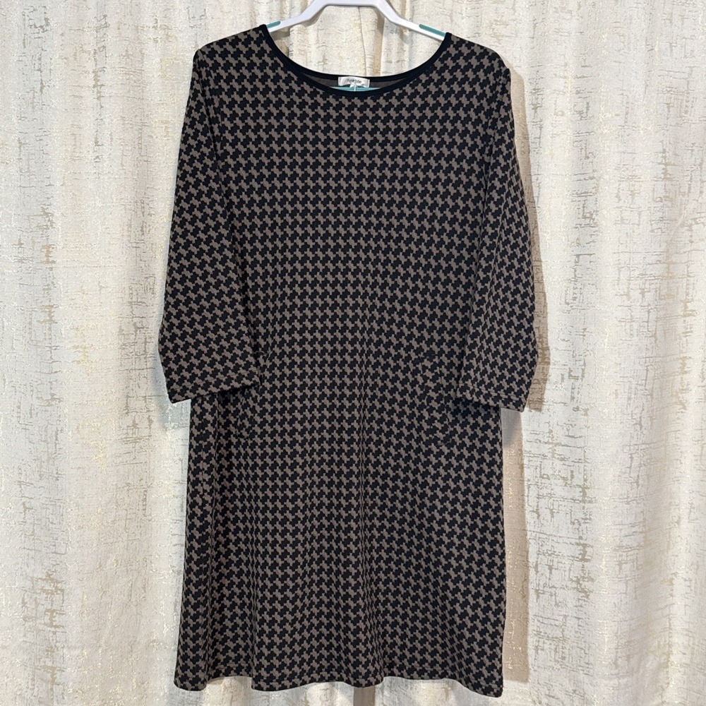 Tyler Boe Jigsaw Dress Women's L Mushroom‎ Brown Black NEW Houndstooth Shift